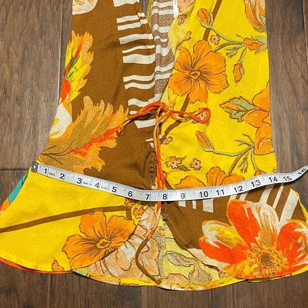 Free People Floral Halter Top Tie Front Open Back Peplum Small - Picture 5 of 8